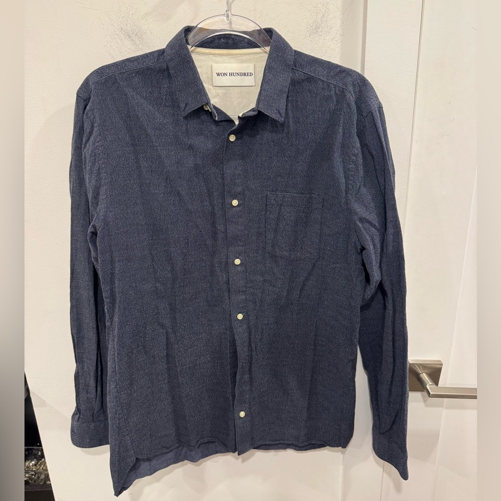 Won Hundred Men's Navy Casual Button Down Shirt